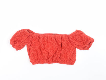 Womens UK Size 10 Topshop Red Cropped Blouse