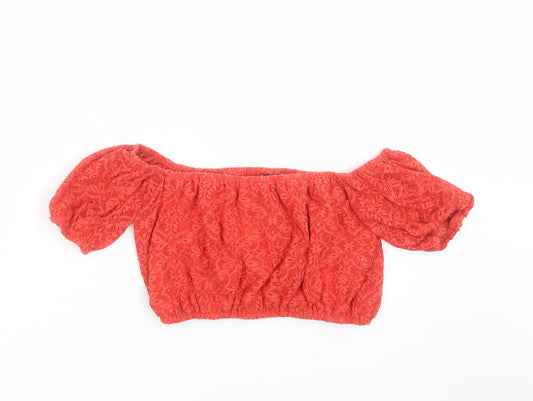 Womens UK Size 10 Topshop Red Cropped Blouse