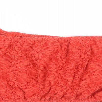 Womens UK Size 10 Topshop Red Cropped Blouse