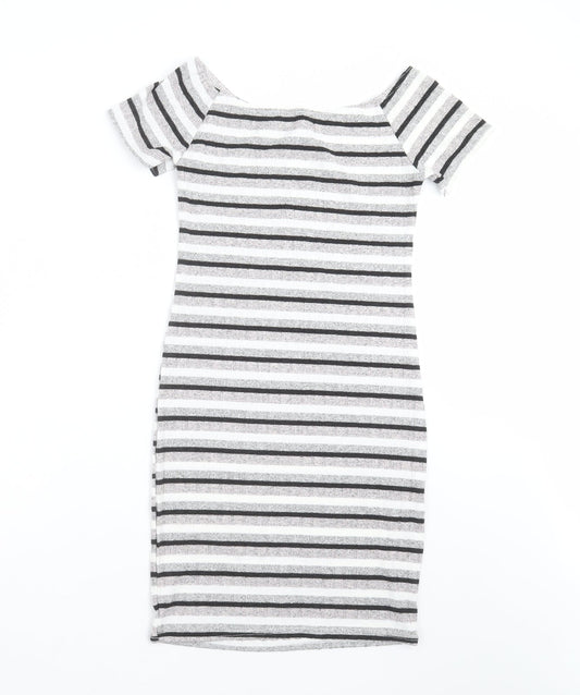New Look Womens Grey Striped Knit Pencil Dress  Size 10