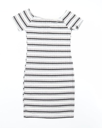 New Look Womens Grey Striped Knit Pencil Dress  Size 10