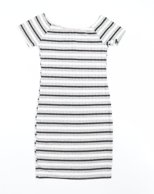 New Look Womens Grey Striped Knit Pencil Dress  Size 10