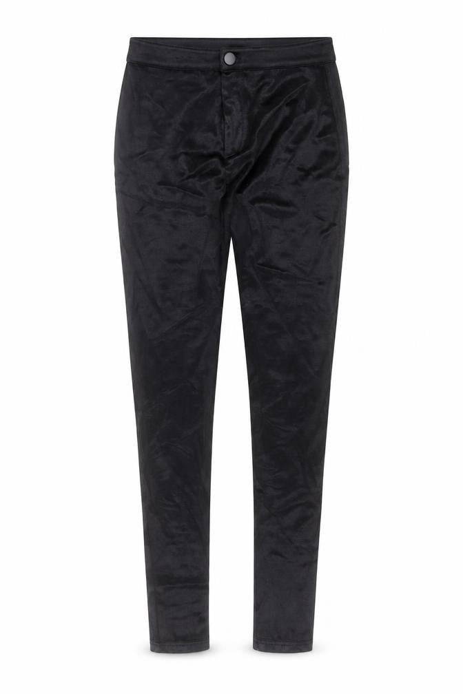 Front view of Miss Selfridge women’s black trousers, size UK 8, 27-inch leg - wet look