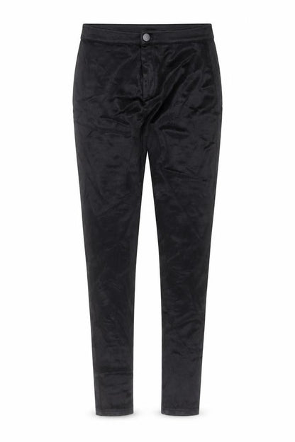 Front view of Miss Selfridge women’s black trousers, size UK 8, 27-inch leg - wet look