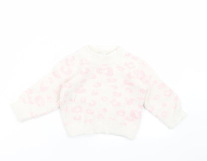M&Co Girls Ivory Animal Print Knit Pullover Jumper Size 9-12 Months