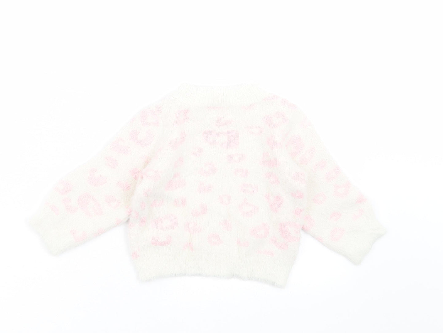 M&Co Girls Ivory Animal Print Knit Pullover Jumper Size 9-12 Months