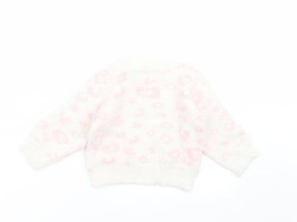 M&Co Girls Ivory Animal Print Knit Pullover Jumper Size 9-12 Months