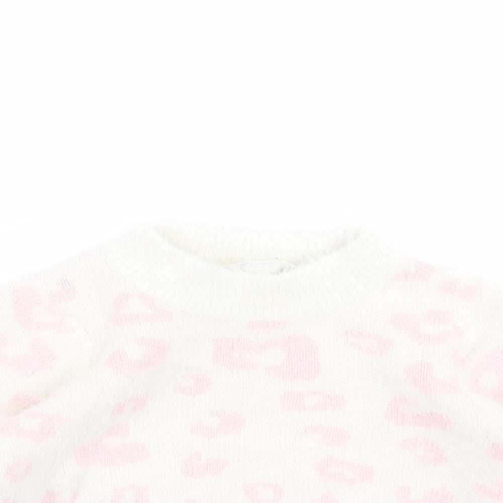 M&Co Girls Ivory Animal Print Knit Pullover Jumper Size 9-12 Months