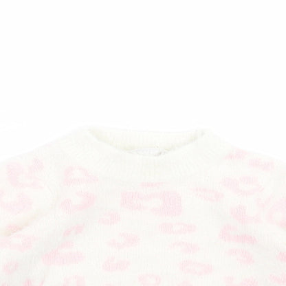 M&Co Girls Ivory Animal Print Knit Pullover Jumper Size 9-12 Months