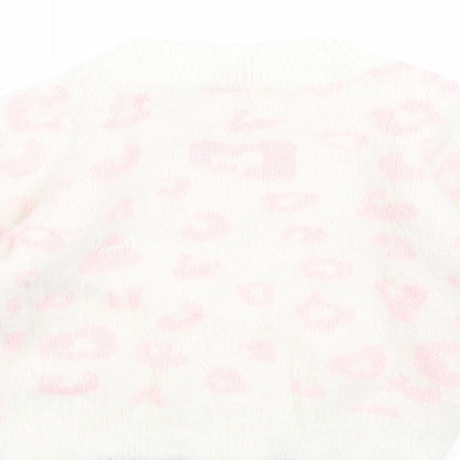 M&Co Girls Ivory Animal Print Knit Pullover Jumper Size 9-12 Months