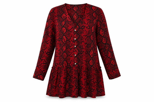 Front view of Capsule women’s red animal print a-line, size UK 14