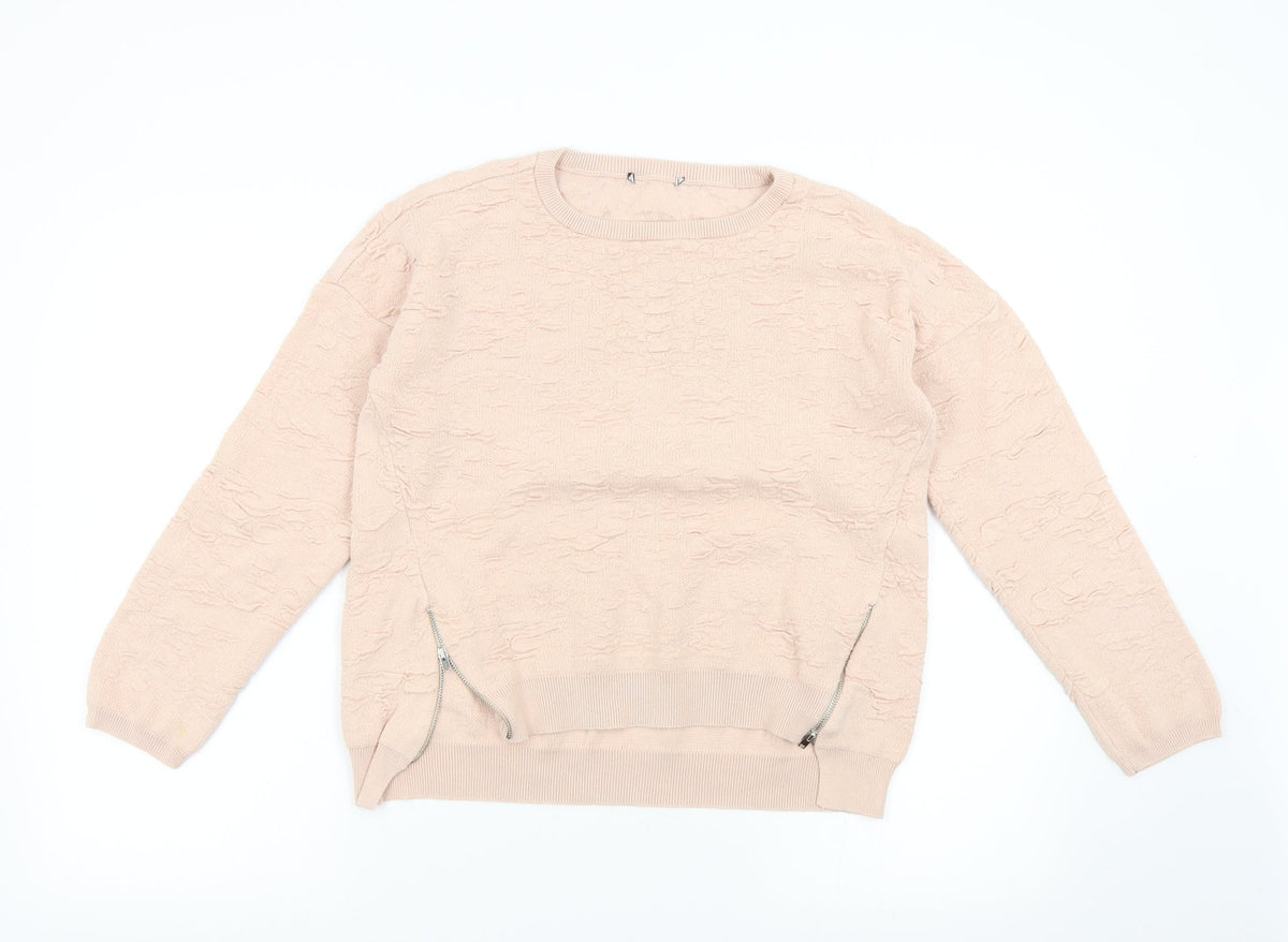 Front view of Marks & Spencer women’s pink pullover sweatshirt, size UK 12