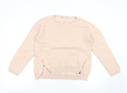 Front view of Marks & Spencer women’s pink pullover sweatshirt, size UK 12