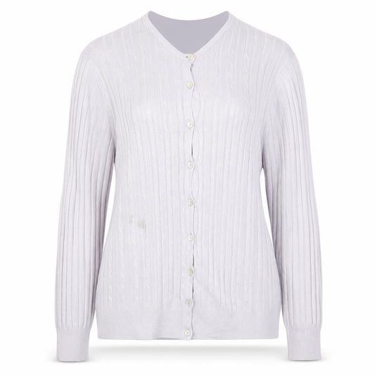 Front view of Marks & Spencer women’s purple cardigan jumper, size M
