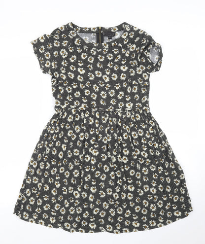 Topshop Womens Black Floral  A-Line  Size 6