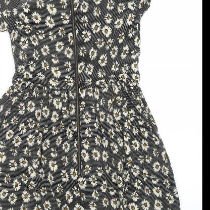 Topshop Womens Black Floral  A-Line  Size 6