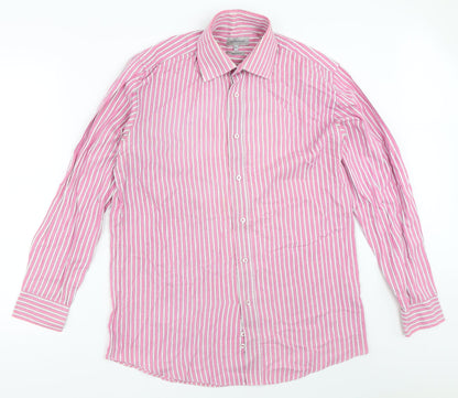 Taylor & Wright Mens Pink Striped   Button-Up Size 15.5