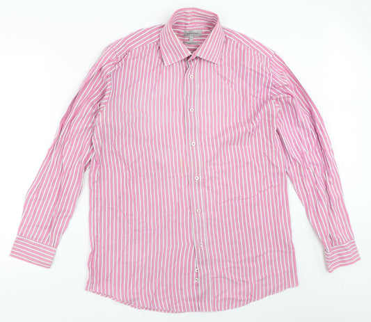 Taylor & Wright Mens Pink Striped   Button-Up Size 15.5