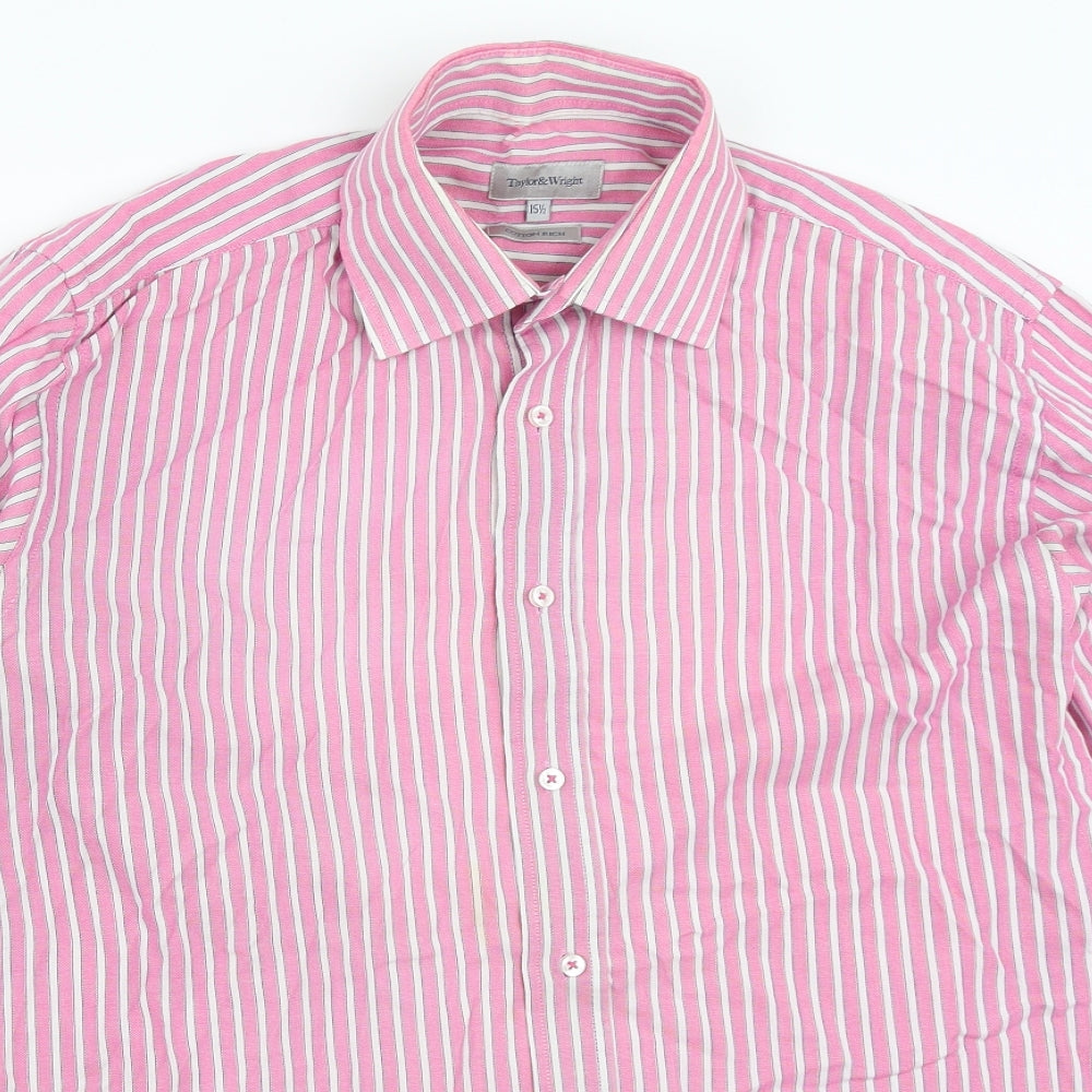 Taylor & Wright Mens Pink Striped   Button-Up Size 15.5