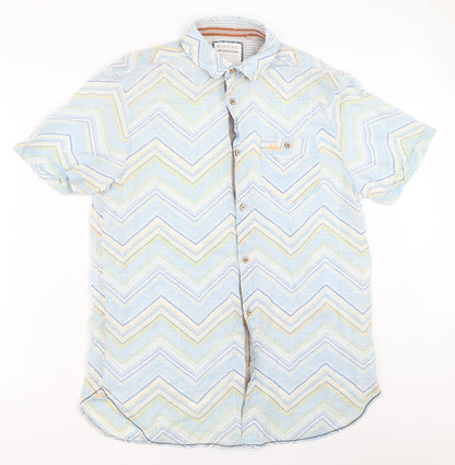 Mens UK Size L Debenhams Blue  Button-Up Short Sleeve Casual Shirt