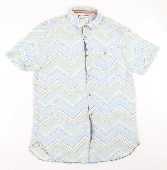 Mens UK Size L Debenhams Blue  Button-Up Short Sleeve Casual Shirt