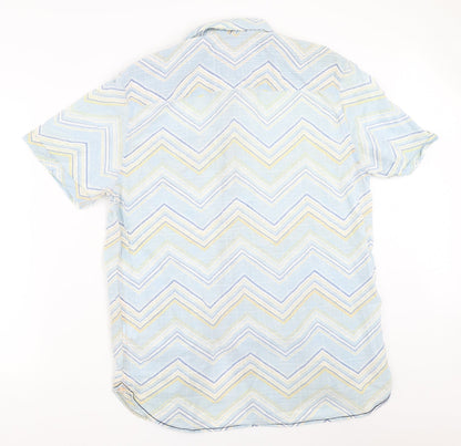 Mens UK Size L Debenhams Blue  Button-Up Short Sleeve Casual Shirt