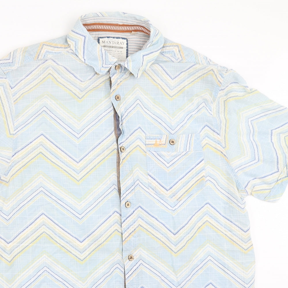 Mens UK Size L Debenhams Blue  Button-Up Short Sleeve Casual Shirt