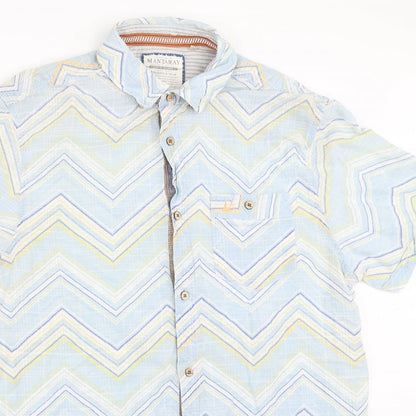 Mens UK Size L Debenhams Blue  Button-Up Short Sleeve Casual Shirt