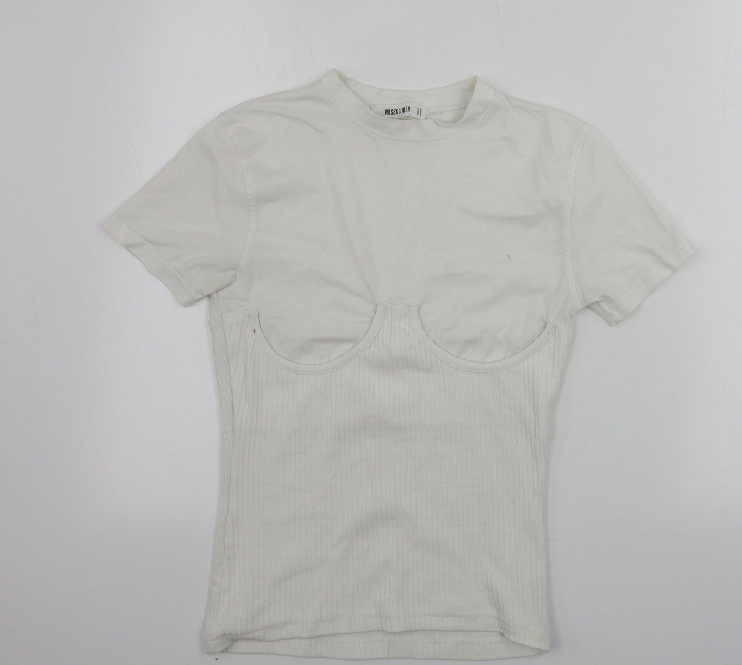 Womens UK Size 6 Missguided Ivory Basic T-Shirt