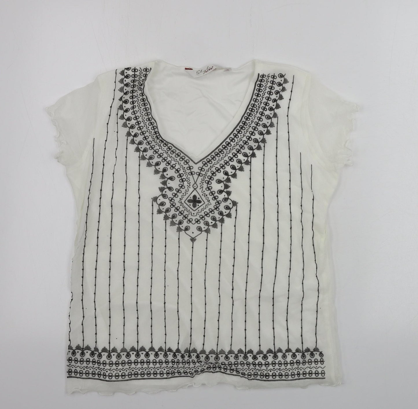 EWM Womens White Striped  Basic T-Shirt Size M