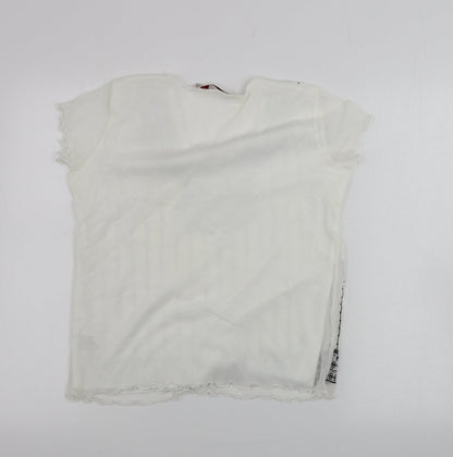 EWM Womens White Striped  Basic T-Shirt Size M