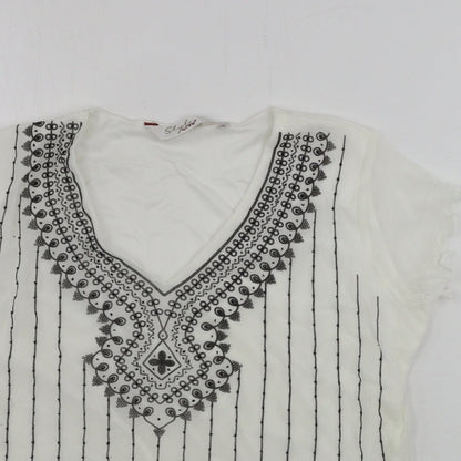 EWM Womens White Striped  Basic T-Shirt Size M