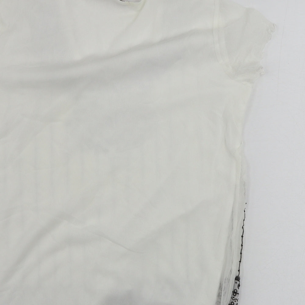 EWM Womens White Striped  Basic T-Shirt Size M