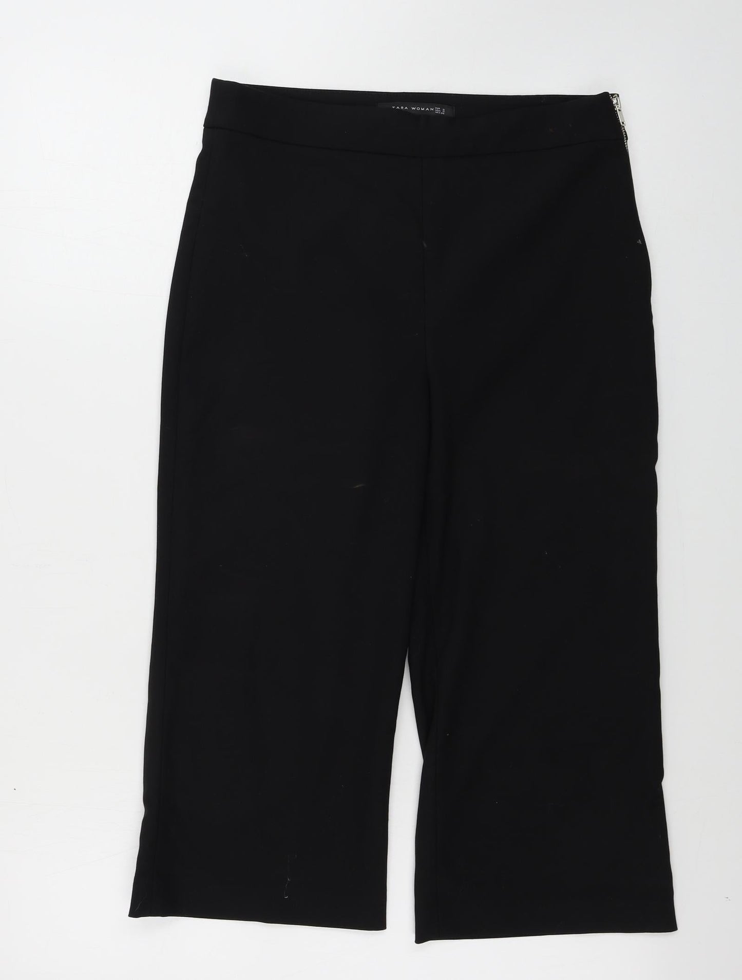 Womens UK Size S Zara Regular Fit Cropped Black Trousers