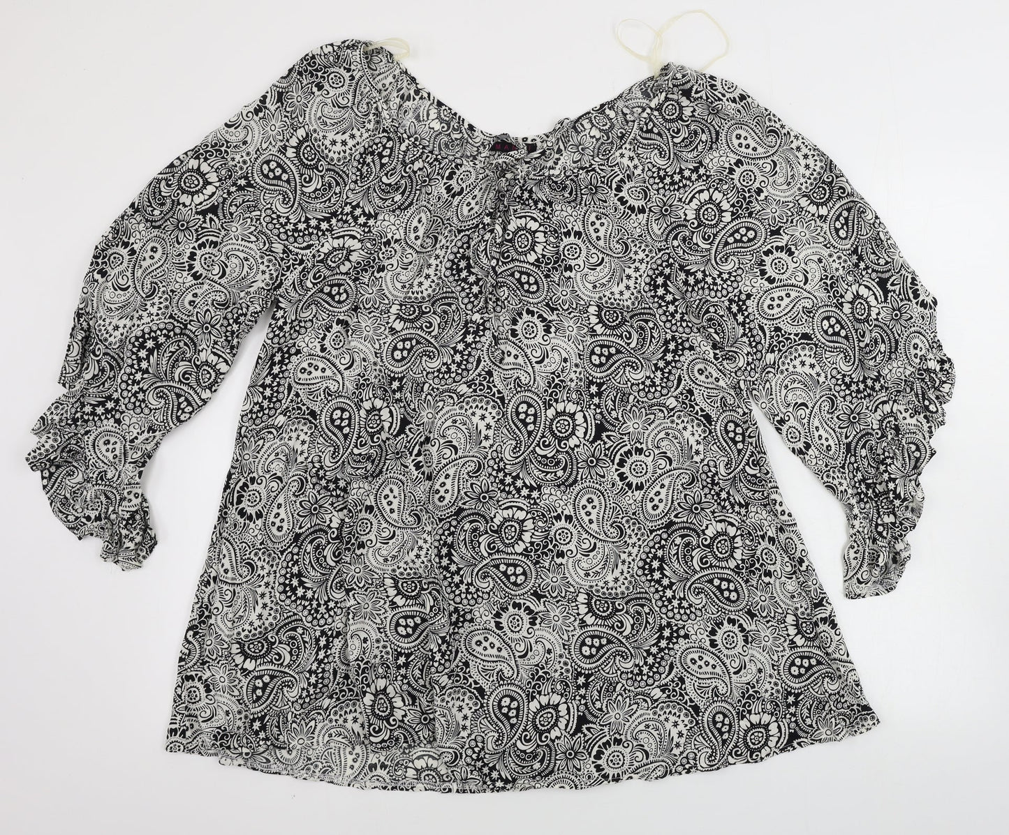MANDI Womens White Geometric  Basic Blouse Size 10