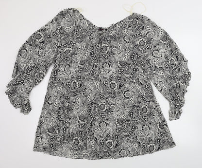 MANDI Womens White Geometric  Basic Blouse Size 10