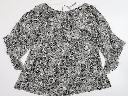 MANDI Womens White Geometric  Basic Blouse Size 10