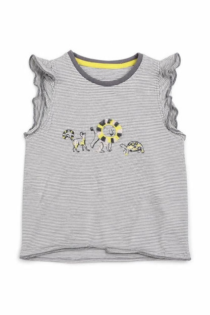Front view of Marks & Spencer girls’ white striped basic t-shirt, size 6-7, years