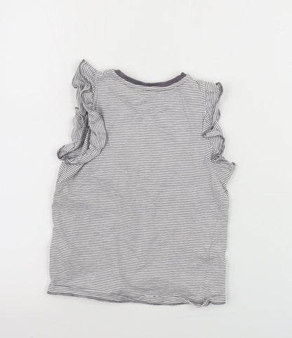 Marks and Spencer  Girls White Striped  Basic T-Shirt Size 6-7 Years