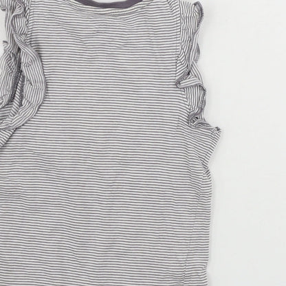 Marks and Spencer  Girls White Striped  Basic T-Shirt Size 6-7 Years