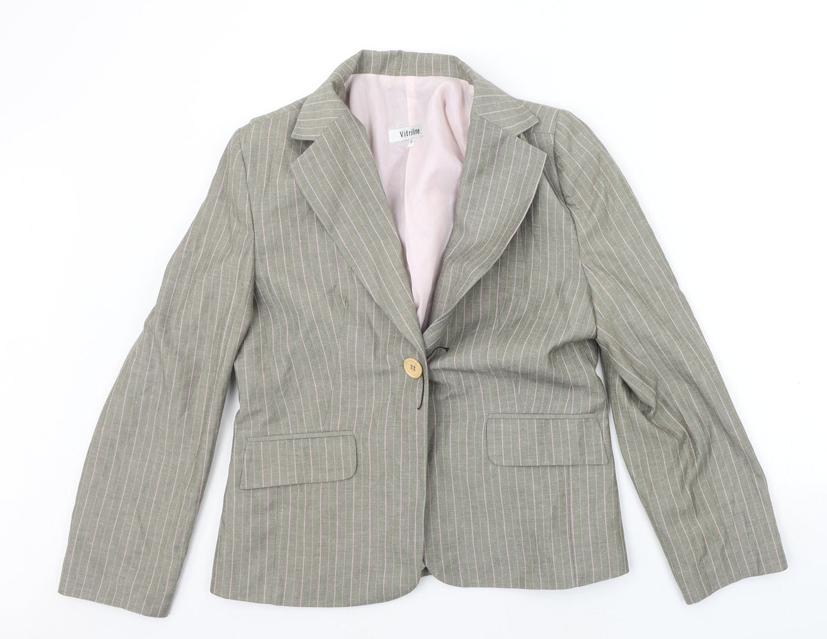 Additional front view of vitriline women’s grey striped jacket blazer, size S