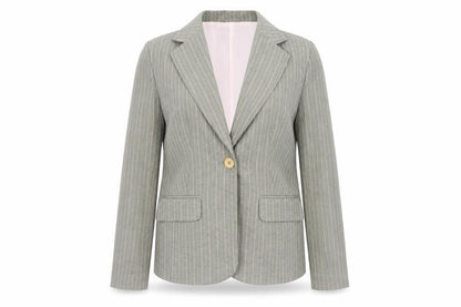 Front view of vitriline women’s grey striped jacket blazer, size S
