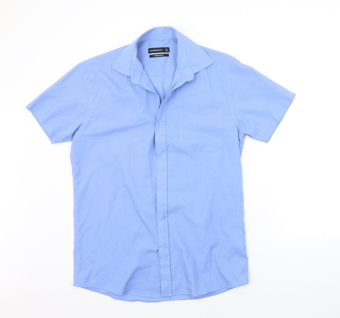 Mens UK Size 15 Cedar Wood State Blue  Button-Up Short Sleeve Casual Shirt