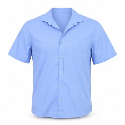 Mens UK Size 15 Cedar Wood State Blue  Button-Up Short Sleeve Casual Shirt
