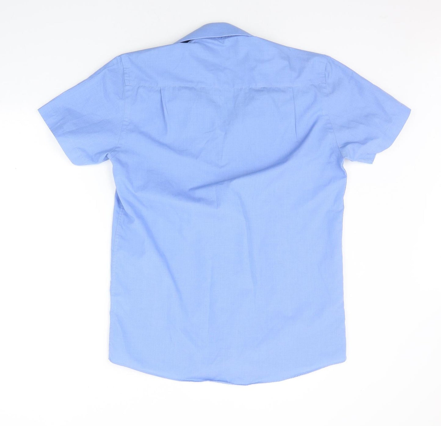 Mens UK Size 15 Cedar Wood State Blue  Button-Up Short Sleeve Casual Shirt