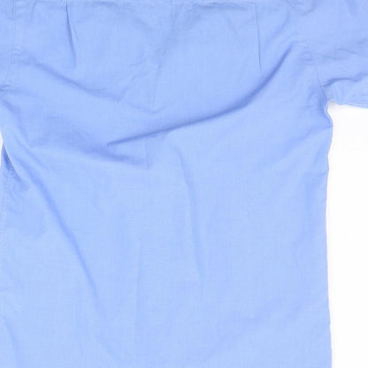 Mens UK Size 15 Cedar Wood State Blue  Button-Up Short Sleeve Casual Shirt