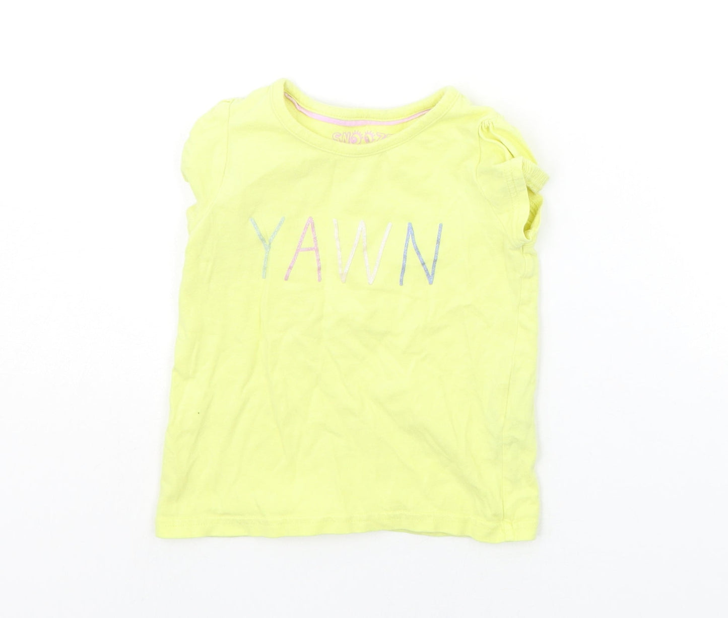 Marks and Spencer Girls Yellow Geometric  Basic T-Shirt Size 3-4 Years