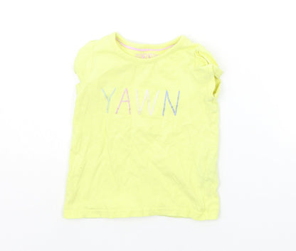 Marks and Spencer Girls Yellow Geometric  Basic T-Shirt Size 3-4 Years