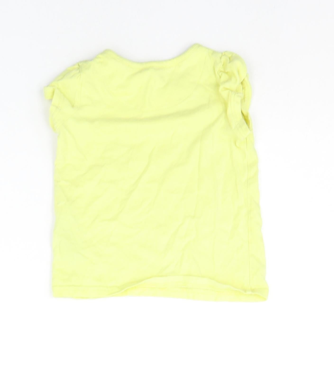 Marks and Spencer Girls Yellow Geometric  Basic T-Shirt Size 3-4 Years