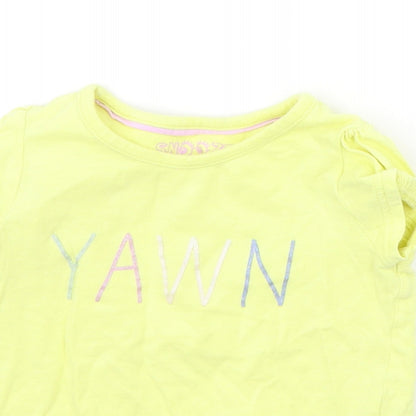 Marks and Spencer Girls Yellow Geometric  Basic T-Shirt Size 3-4 Years